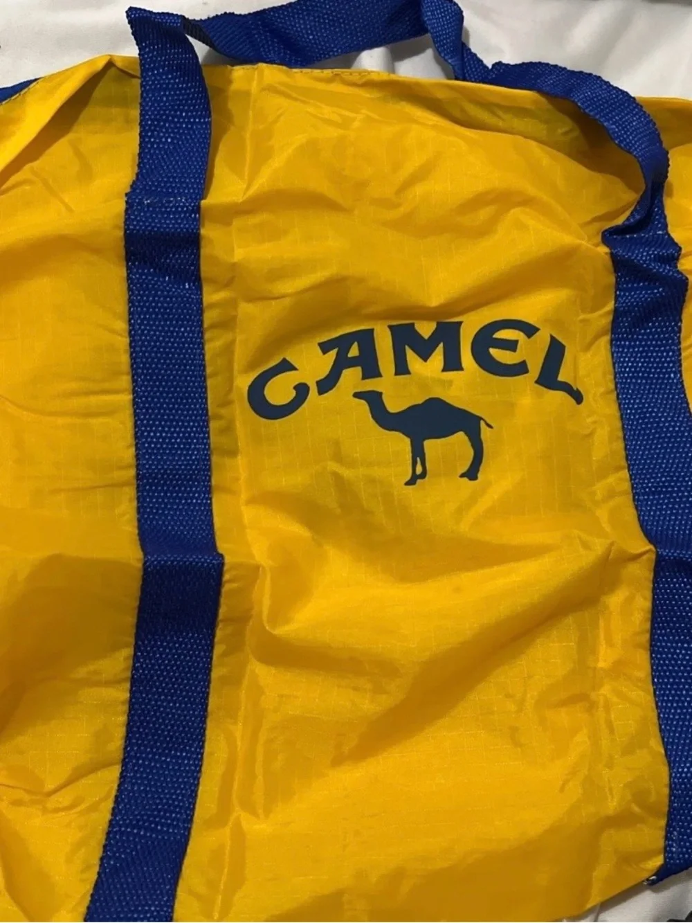 Camel Yellow Graphic gym bag with Navy Camel Logo
